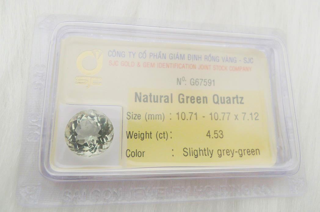 Mặt đá thạch anh xanh green amethyst tự nhiên làm nhẫn dây chuyền mài giác hình tròn kiểm định sjc