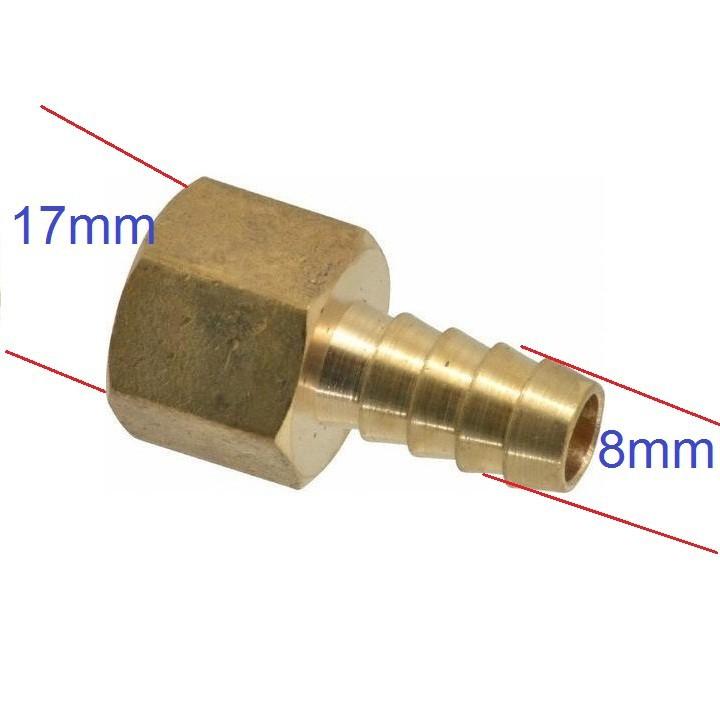 Nối co đuôi chuột ren trong 17mm, đầu ra nối ống 8mm