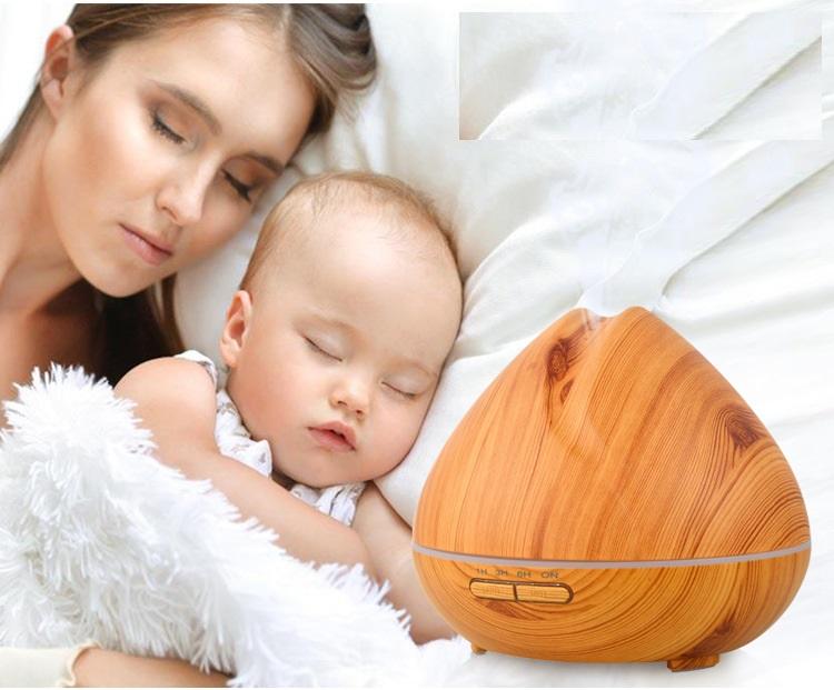 Máy xông tinh dầu bình vân gỗ AROMA-500ML Kèm remote