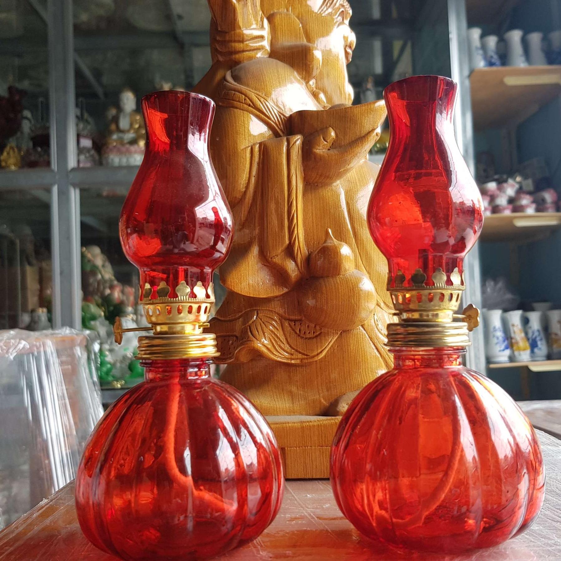 Cặp đèn dầu lưu ly cát tường cao 20 cm