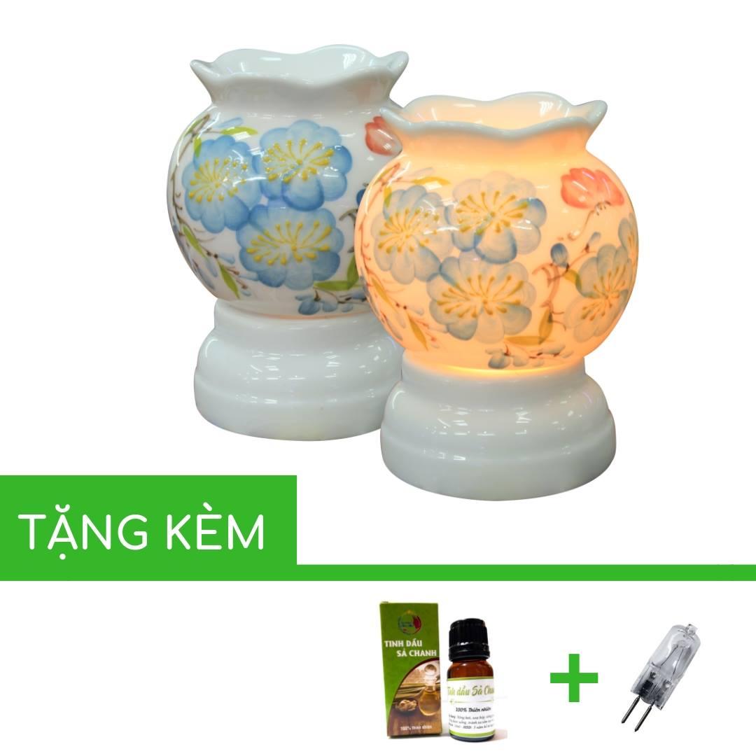 Đèn xông tinh dầu gốm sứ bát tràng cỡ trung (TẶNG KÈM 1 lọ tinh dầu xả chanh + 1 bóng đèn dự phòng)