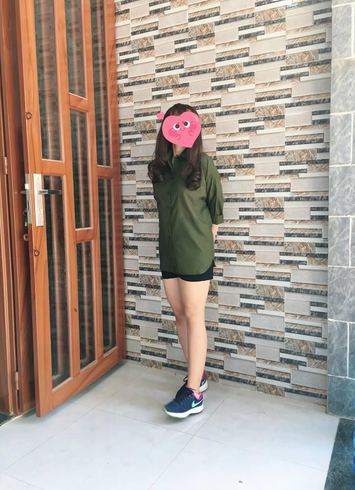 Áo Sơ mi oversize xanh rêu 2 túi.