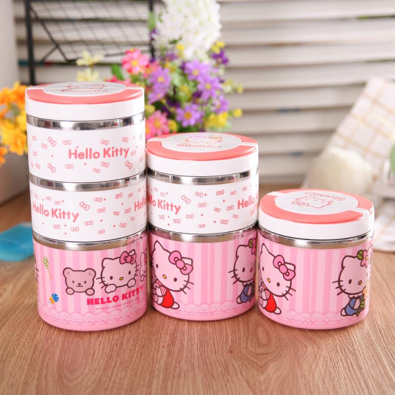 South Korea Cartoon Cute Creative Students Portable Hand Single Two Three Layer Stainless Steel Seperated Insulated Bento Container
