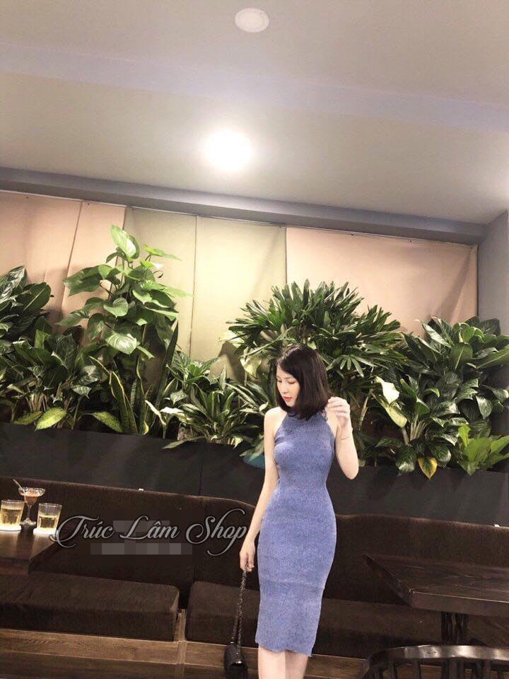 [HCM]Đầm Body Hở Vai Chất Len Gân Thời Trang