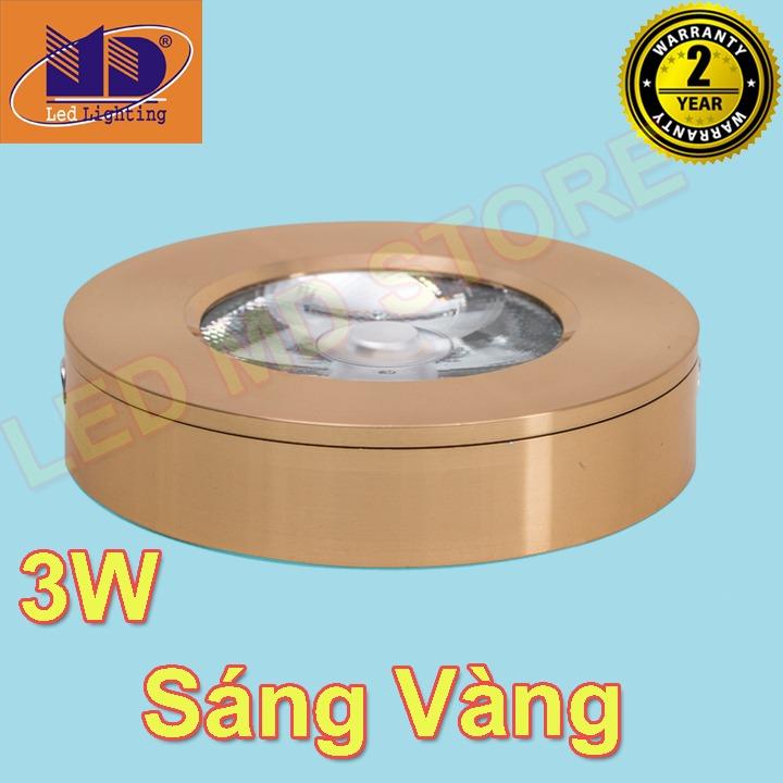 Bộ 5 Đèn led ốp nổi Tròn COB vỏ vàng gold ánh sáng vàng 3W