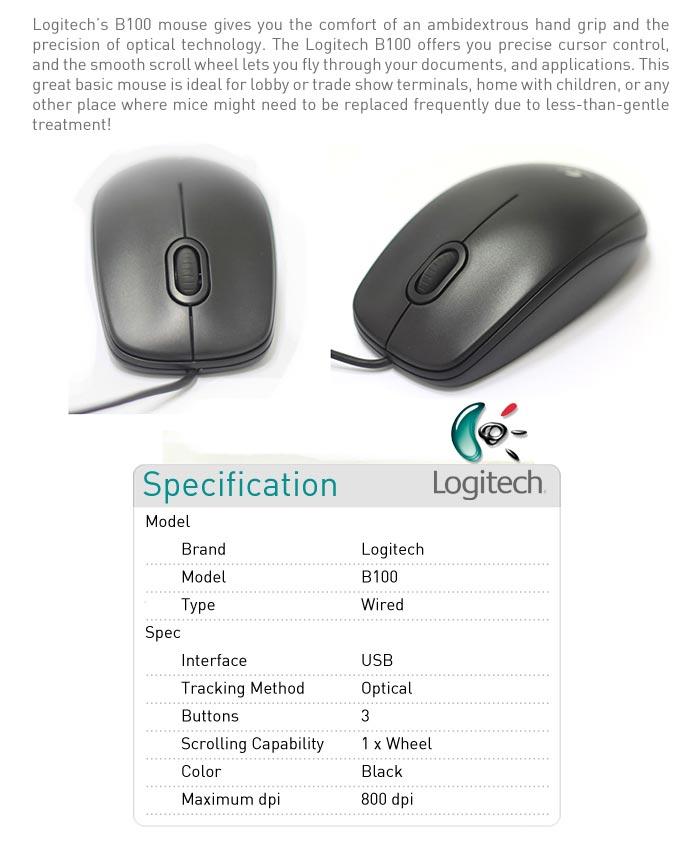 Chuột Có Dây Logitech B100 Kèm Lót Chuột - B100 OPTICAL USB MOUSE