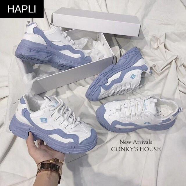 Giày sneaker nữ Ulzzang đế màu HAPLI (Xanh, Hồng, Trắng)