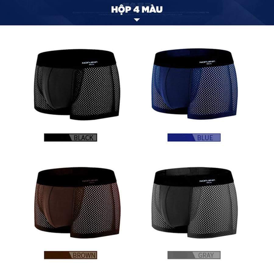 Bộ 4 quần boxer nam chất lụa thông hơi cao cấp PK365CK