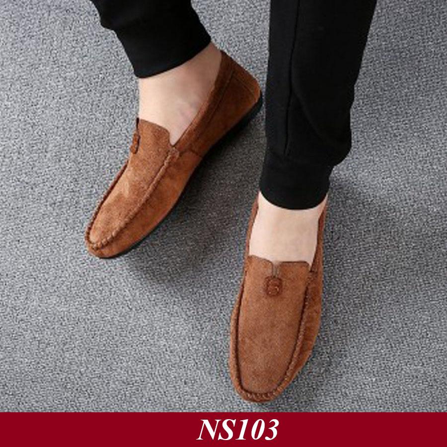 [TẶNG CHAI XỊT TẨY TRẮNG GIÀY] Giày Lười Nam Hàn Quốc Màu Da Lộn Nâu Đỏ