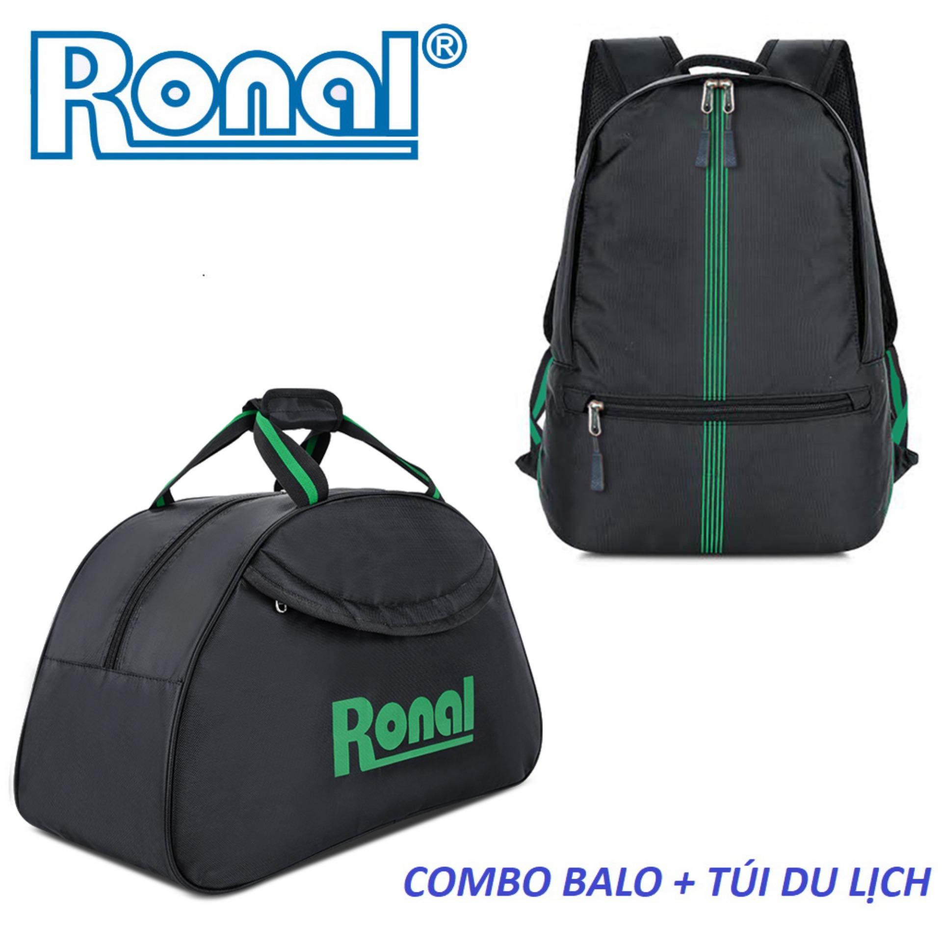 [HCM]Combo ba lô túi du lịch Ronal CB06 - Đen xanh lá