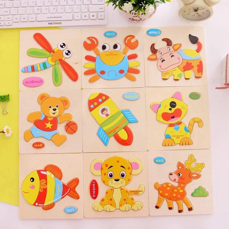 Bộ 3 tranh ghép gỗ 3d chủ đề động vật