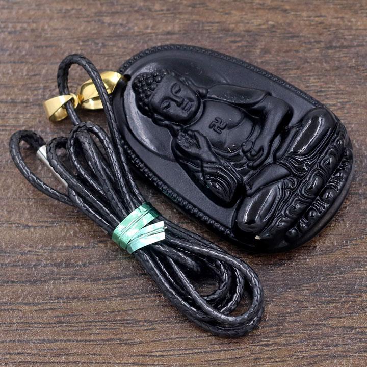 Vòng cổ A Di Đà 5 cm đá thạch anh đen AB7