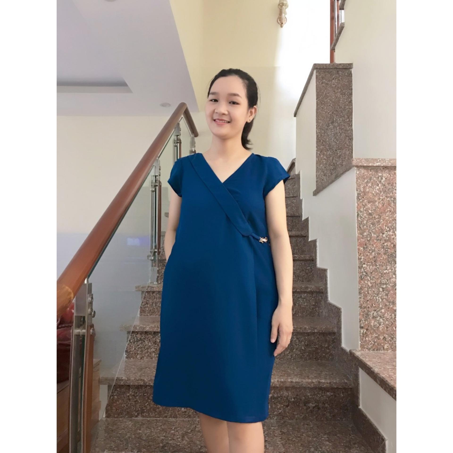 Đầm bầu khoen vest có tay (xanh ngọc)