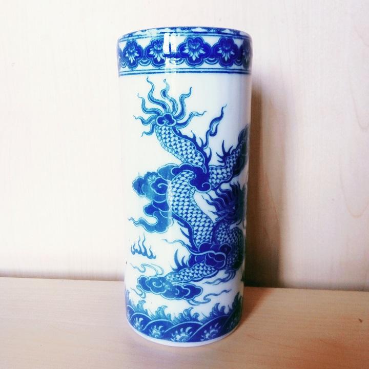 Ống hương thờ S1 cao 23 cm, họa tiết long phụng gốm sứ Bát Tràng