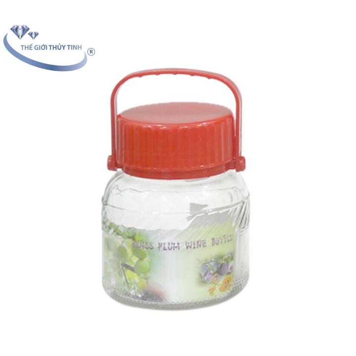 Bình Ngâm Rượu Sâm Thủy Tinh Quai Xách 1 Lít - Đường Kính Miệng 9cm - Thân Hình To Tròn Từ Trên Xuống - Sử Dụng Đựng Các Loại Gia Vị