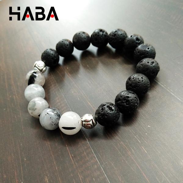 vòng tay phong thủy đá thạch anh tóc đen mix đá nham thạch đen (hình tự chụp)