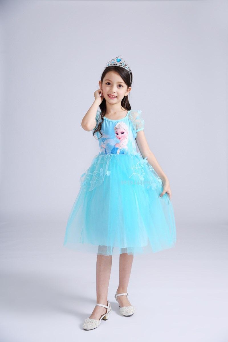 Váy đầm công chúa Elsa có tà dài chất voan mềm