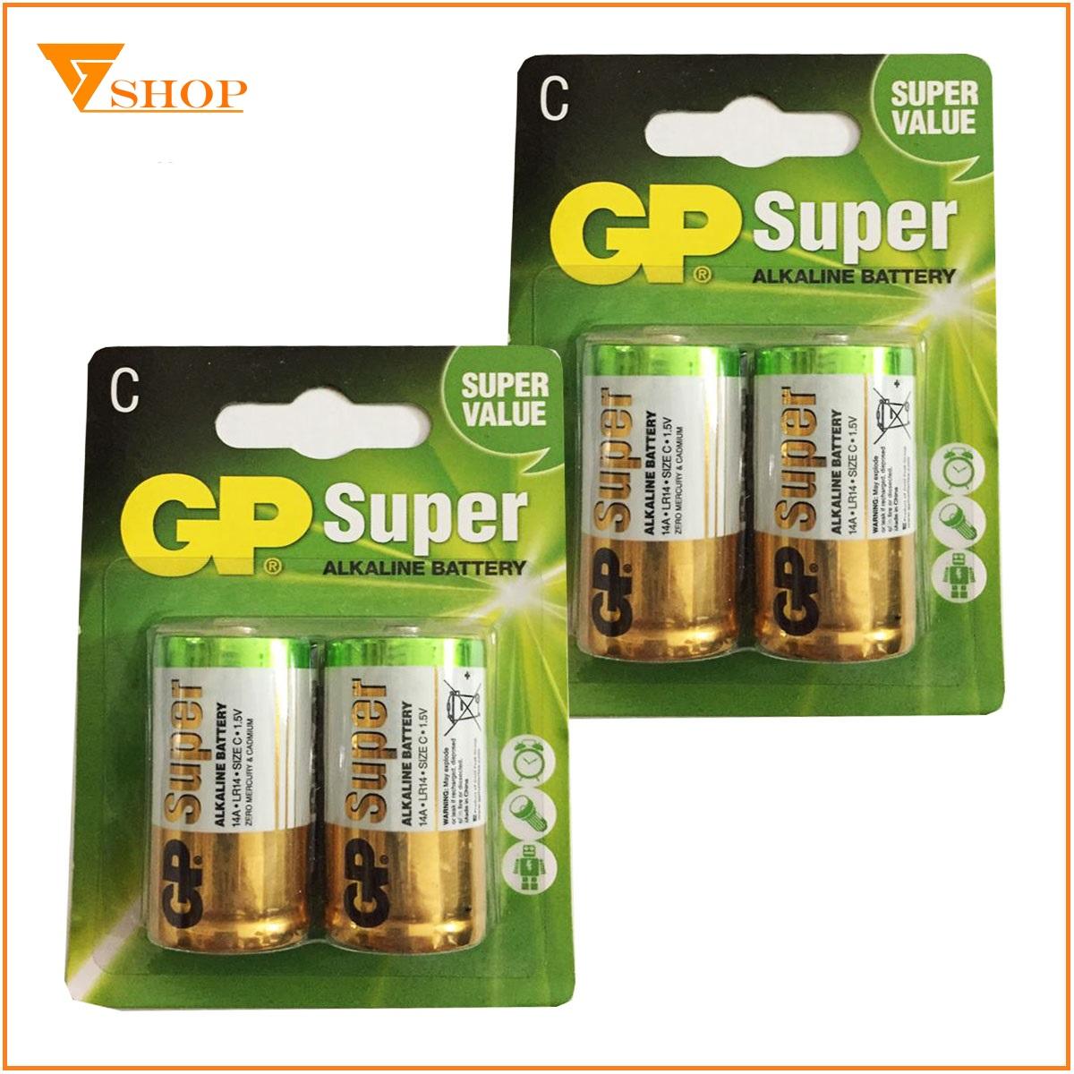 Combo 2 vỉ  Pin trung C GP Super Alkaline 1.5V (1 vỉ 2 viên)