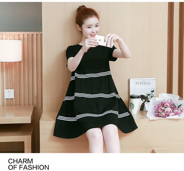 MM1165 Váy bầu đẹp dáng A đen viền ngang (Kèm ảnh thật)