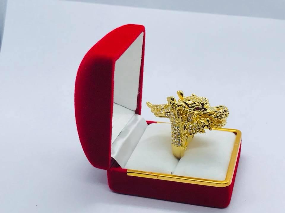 Nhẫn nam đầu rồng đính đá cực chất N012 (vàng)