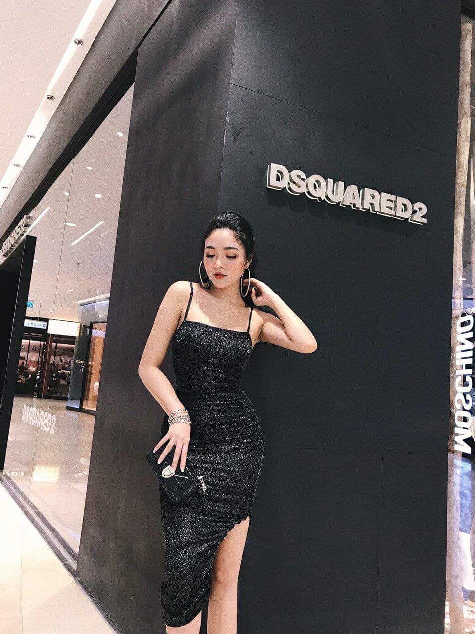 Đầm body 2 dây xéo tà sexy