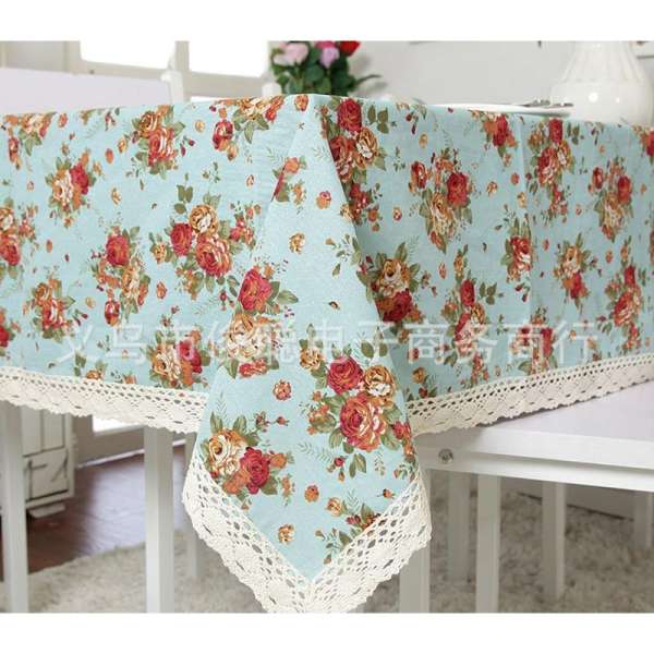 140x240cm trangtrinhacua KHĂN BÀN CAO CẤP HOA HỒNG XANH khăn trải bàn đẹp khăn ăn tablecolths tableware flower canvas vintage tea dining table cafe fabric linen cotton