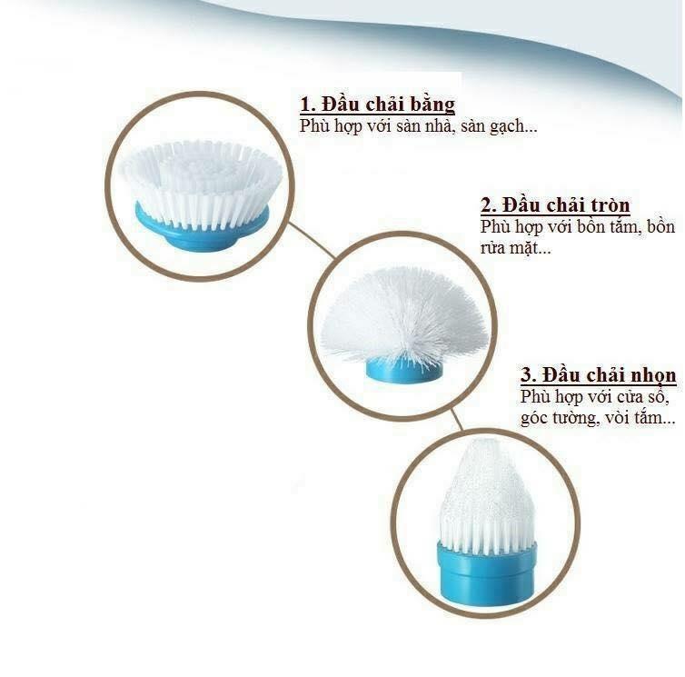 CHỔI ĐIỆN CỌ RỬA ĐA NĂNG SPIN 3 đầu cao cấp