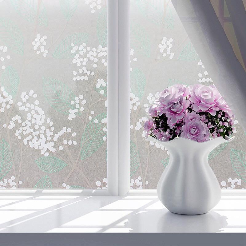 5m x 45cm decal dán kính PVC mờ - Hoa lá xanh GDK006