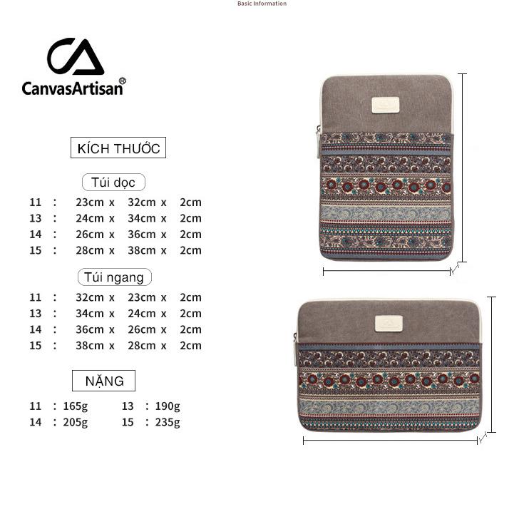 Túi chống sốc Macbook Laptop CanvasArtisan thổ cẩm dọc