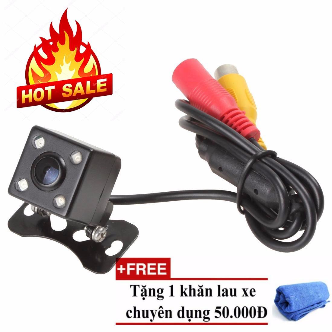 camera có dây cho ô tô, camera lùi đẹp, camera lùi tốt nhát hiện nay, cac loai camera oto, camera lùi cho ô tô - Camera lùi 4 LED vuông cao cấp, Chống nước, camera được ưa chuộng hiện nay - TẶNG KHĂN LAU XE CAO CẤP