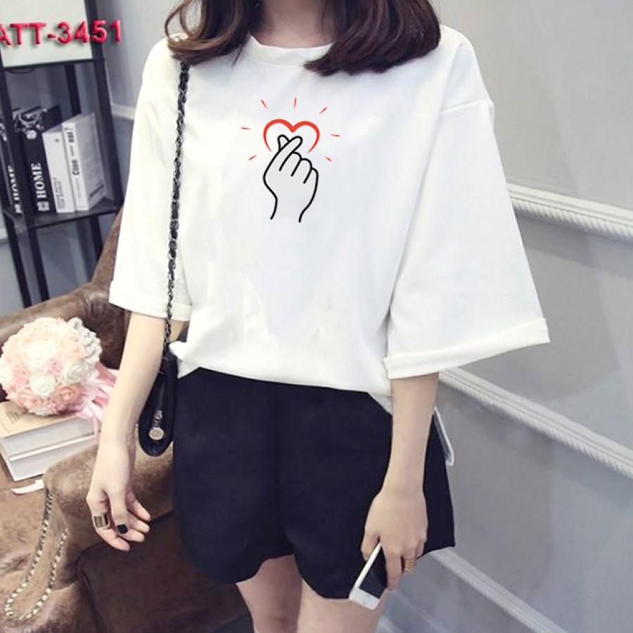Áo thun tay lỡ form rộng nữ Hàn Quốc in hình bắn tim Hàn Quốc vải dày mịn SEOUTL31