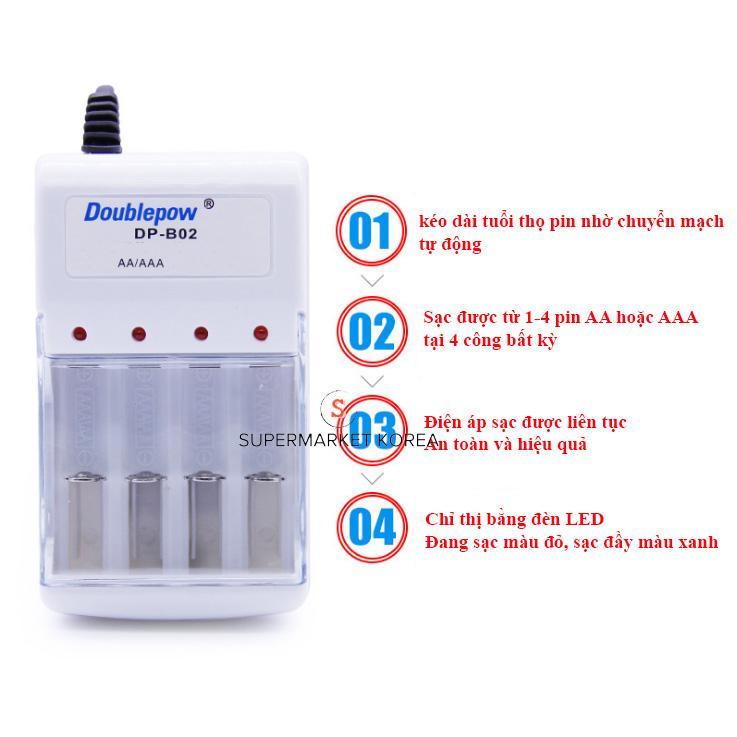 Bộ sạc pin AA, AAA 4 cổng DoublePow DP-B02