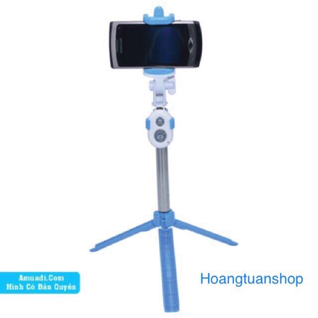 Gậy tự sướng 3 chân có remode bluetooth xanh