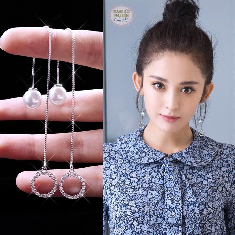 [HCM]Bông tai thời trang mẫu mới hai đầu ngọc trai và vòng tròn đá HT126