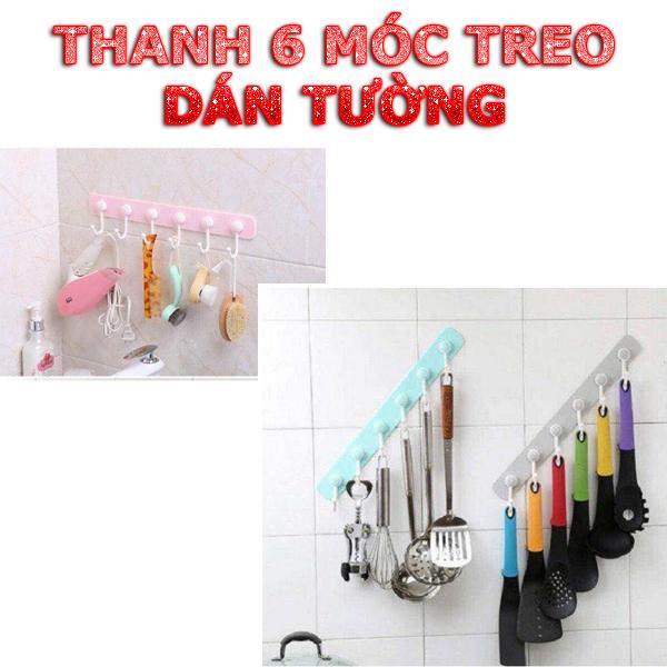 [HCM]Thanh treo 6 móc dán tường siêu chắc (nhiều màu)