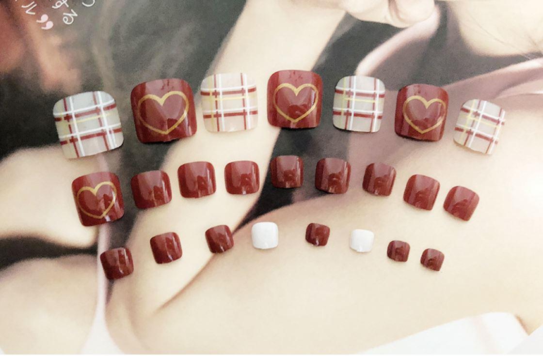 [HCM]Bộ 24 Móng Chân Giả Trái Tim Cam