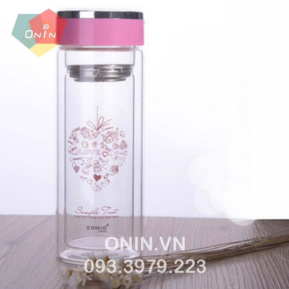 Bình nước thủy tinh 2 lớp có hoa văn - 305ml