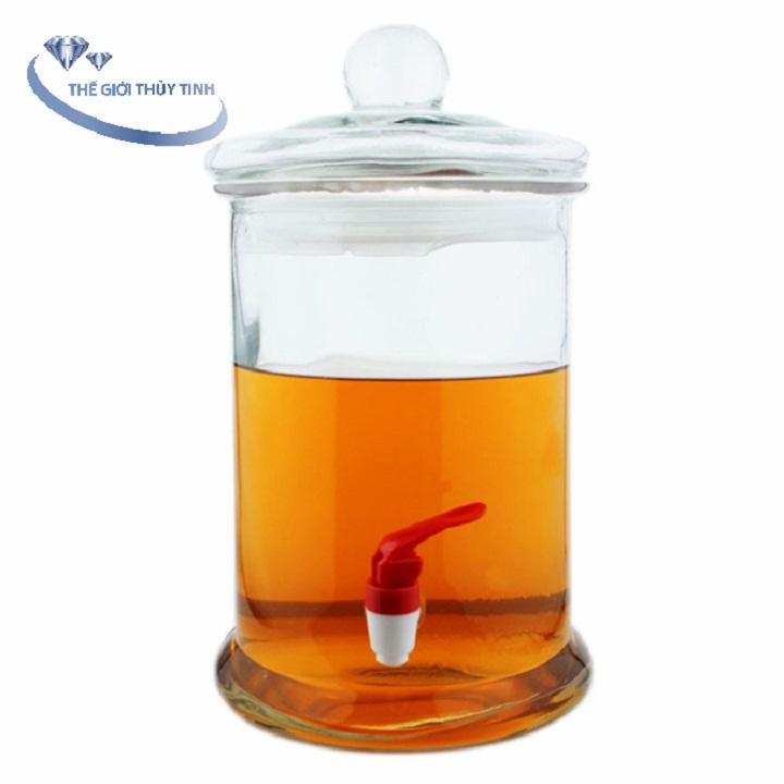 Bình Ngâm Rươu Sâm Thủy Tinh 6 Lít Trơn Có Van