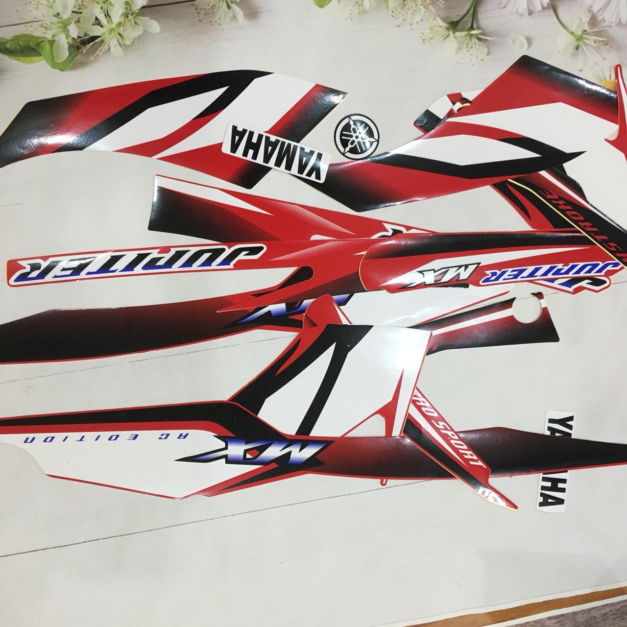 [GIÁ HẠ NHIỆT] Bộ tem dán sườn xe Jupiter MX đỏ trắng chữ xanh mới A40-18,  , phụ tùng xe máy giá rẻ