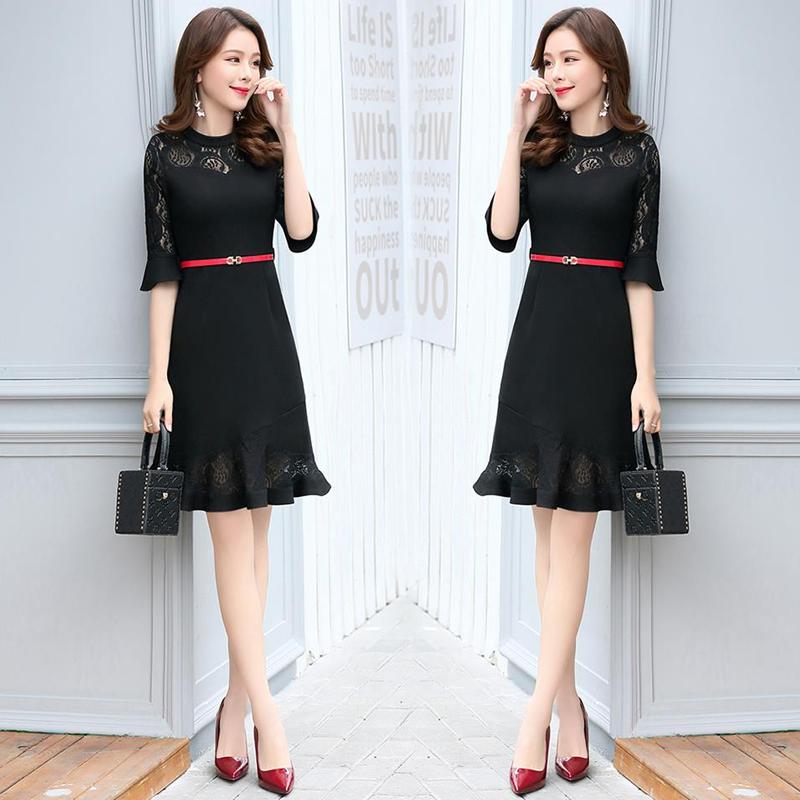 [HCM]Đầm đen body dự tiệc phối ren đuôi cá cao cấp