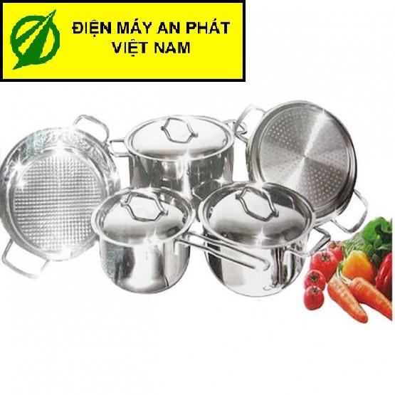 Bộ 5 món nồi xửng 3 đáy sử dụng được bếp từ Five Star (Nắp inox) ( Hàng Công ty- Phiếu bảo hành chính hãng 5 năm)