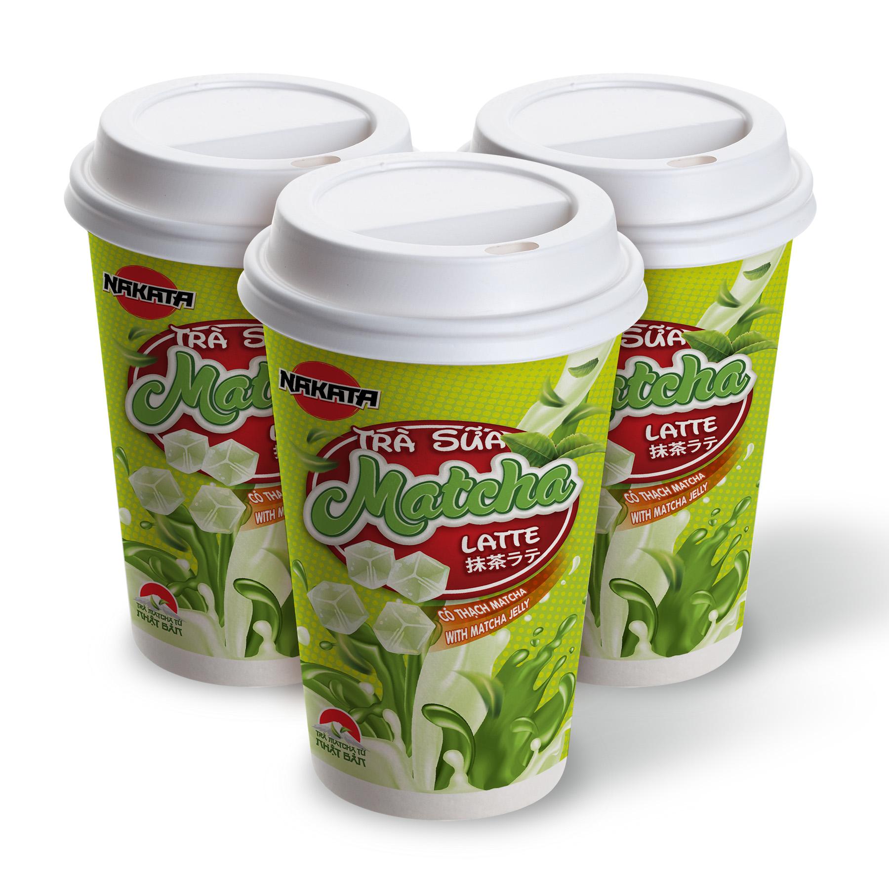 Lốc 3 ly trà sữa matcha có thạch hiệu Nakata