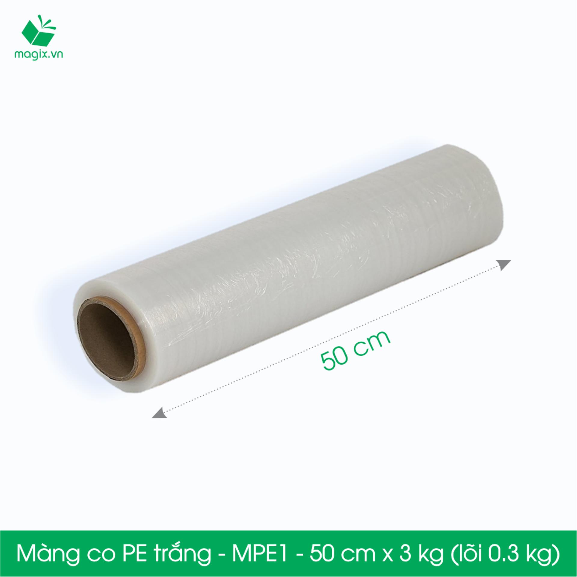 MPE1 - 50 CM X 3 KG (LÕI 0.3 KG) - MÀNG CO TRẮNG - BẢO VỆ HÀNG HÓA KHÔNG BỊ HƯ HỎNG TRÁNH BỤI BẨN
