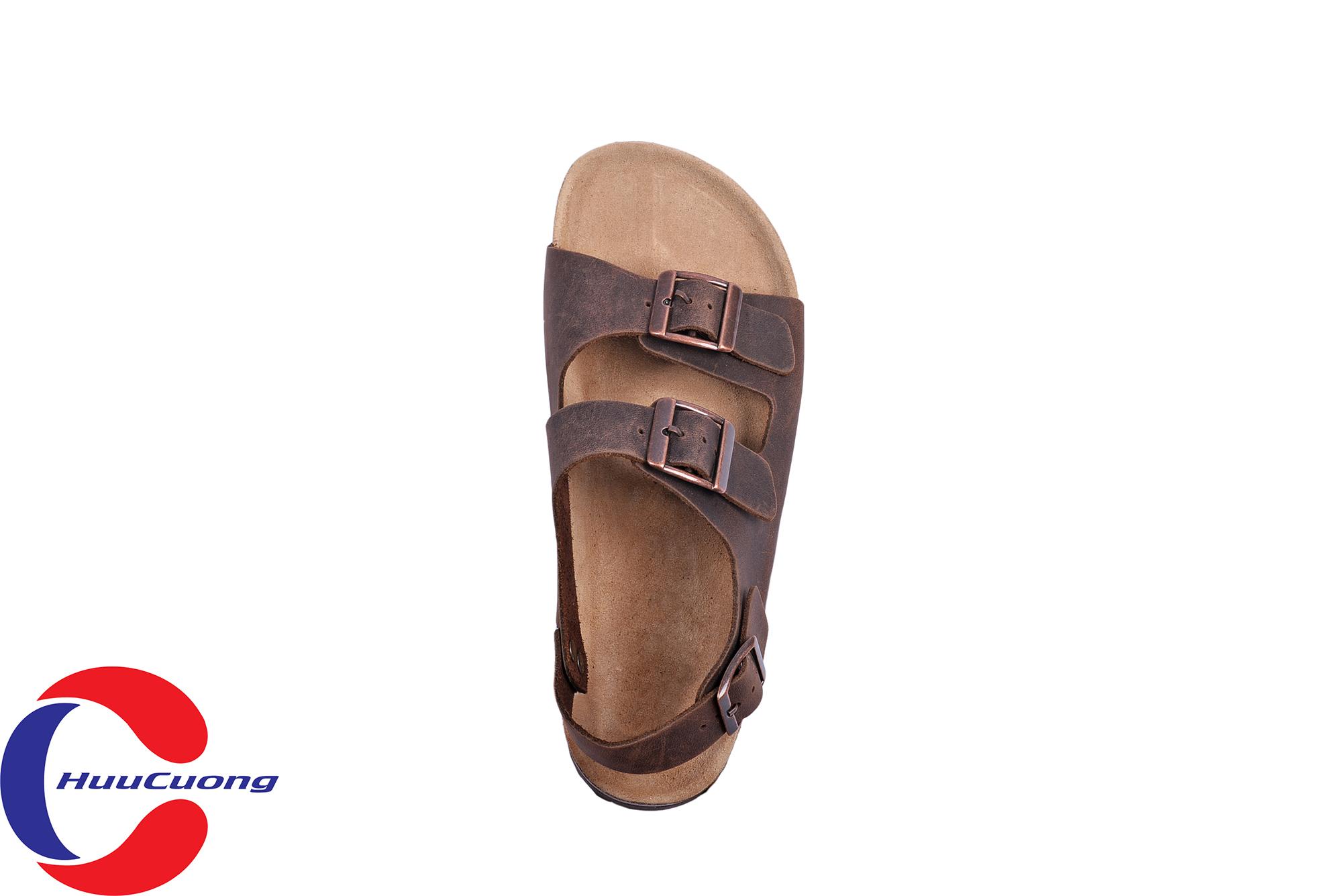 Giày sandal 2 khóa da bò nam nữ đế trấu