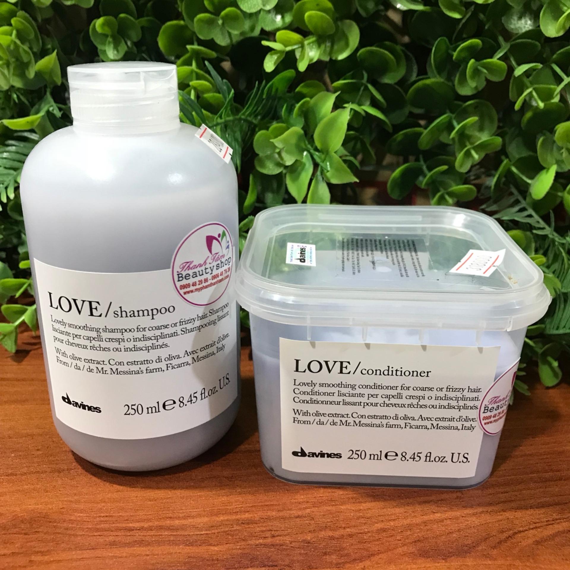 Combo gội xả làm mượt tóc chống rối dành cho tóc thẳng Love Smoothing Davines 250mlx2