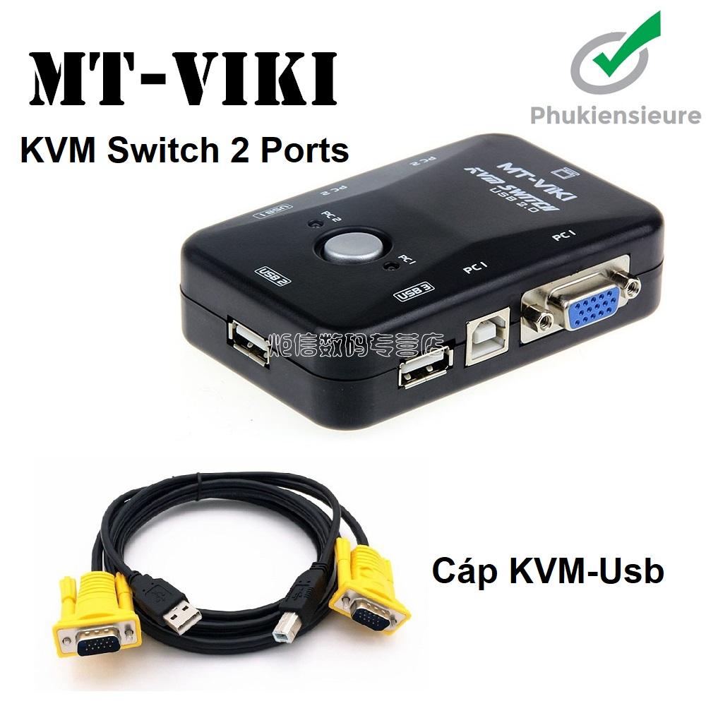 Combo usb kvm switches 2 ports mt- viki + kèm 1 cáp kvm-usb cao cấp
