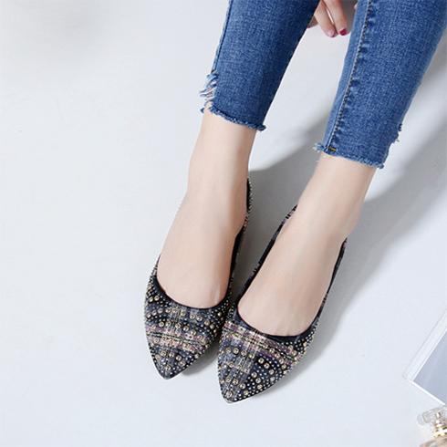 Giày búp bê bọc vải đính đá cao cấp (E176)