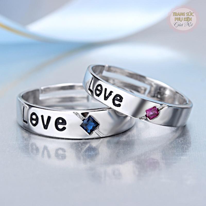 Nhẫn cặp nam nữ mẫu mới chữ LOVE hạt đá màu NC10, S925 mẫu mới