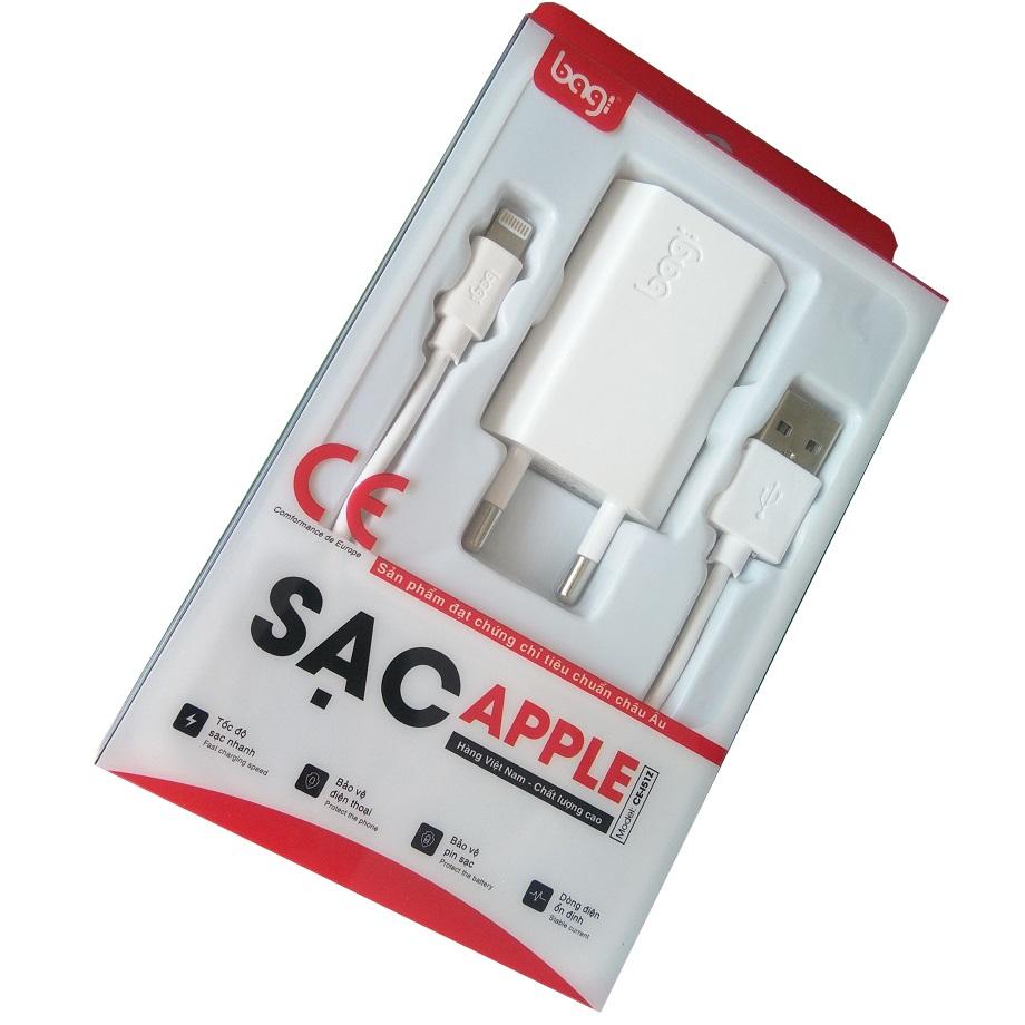 Combo sạc cho iPhone I51Z Bagi màu trắng, cáp dài 1m