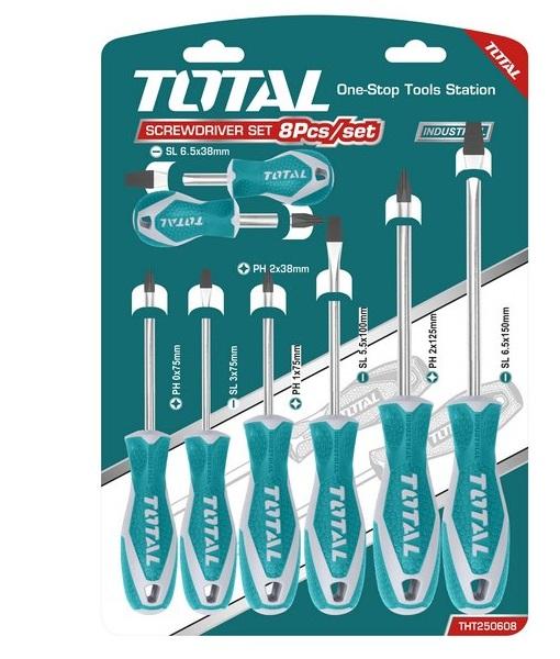 Bộ 8 tua vít dẹp và bake thép crv total tht250608 hksd0828